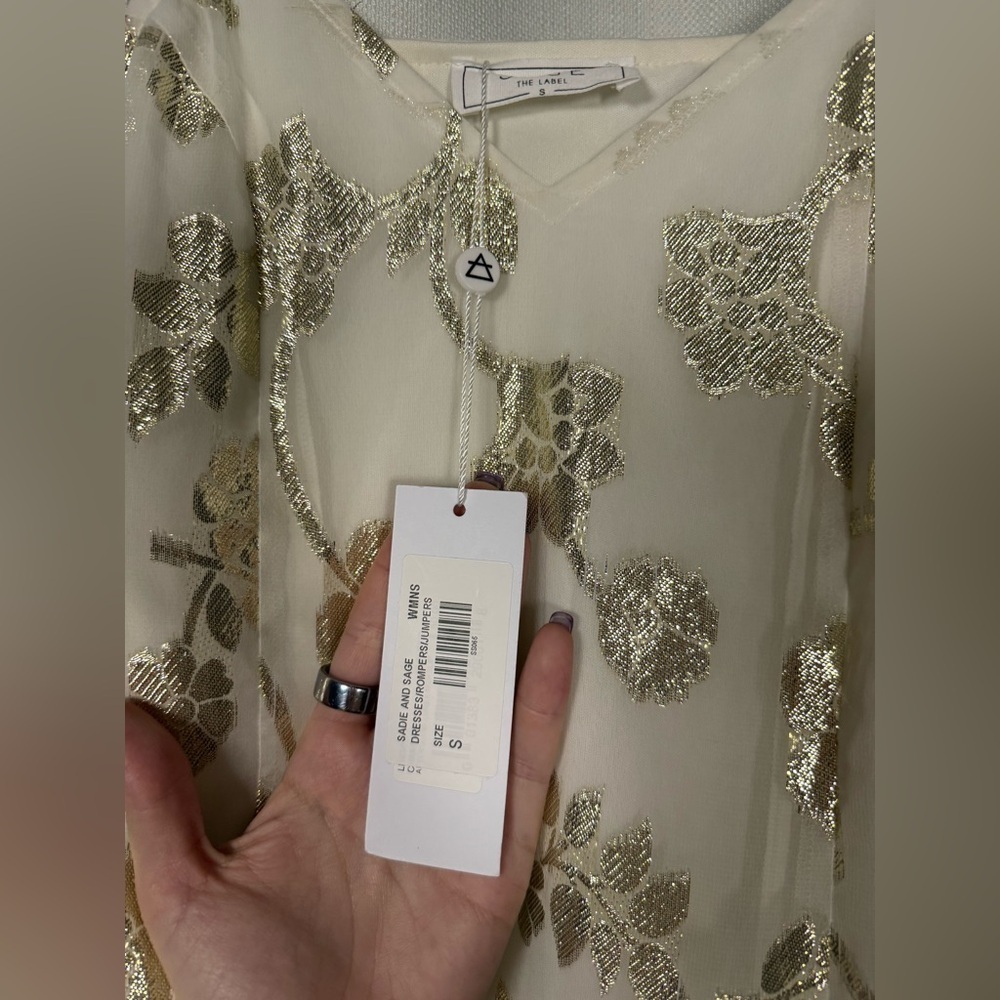 Sage The Label Afterglow Lurex Metallic Midi Dress in White Champagne Small - Picture 10 of 15